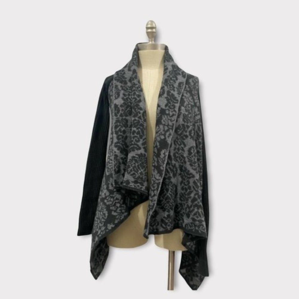 Silvia Novelli Noba Cardigan Merino Wool Black Gray Open Front Women's Medium